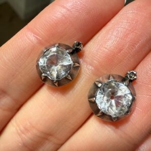 Old mine cut paste earrings set in silver and 18k gold. Georgian